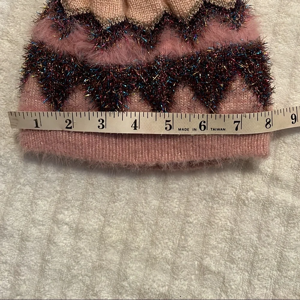 winter beanie hat pink and glittery Sz med 5/7